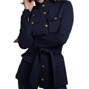 White House Black Market Luxe Stretch Safari Jacket Navy M Like New